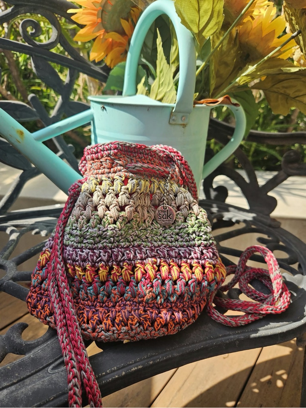 The Sak Multicolor Crochet Drawstring Crossbody Bag